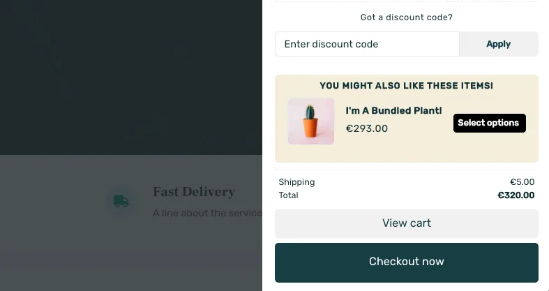 A variable product recommended in the drawer with a Select options button